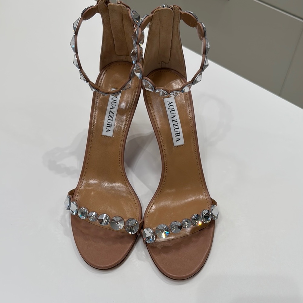 Aquazzura Tan Sandals with Silver Accents